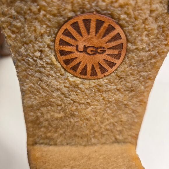 UGG 3213 Sofia Lace-up Cinnamon Brown Suede Sheepskin Chunky Heeled Boot Sz 9 - Picture 11 of 13